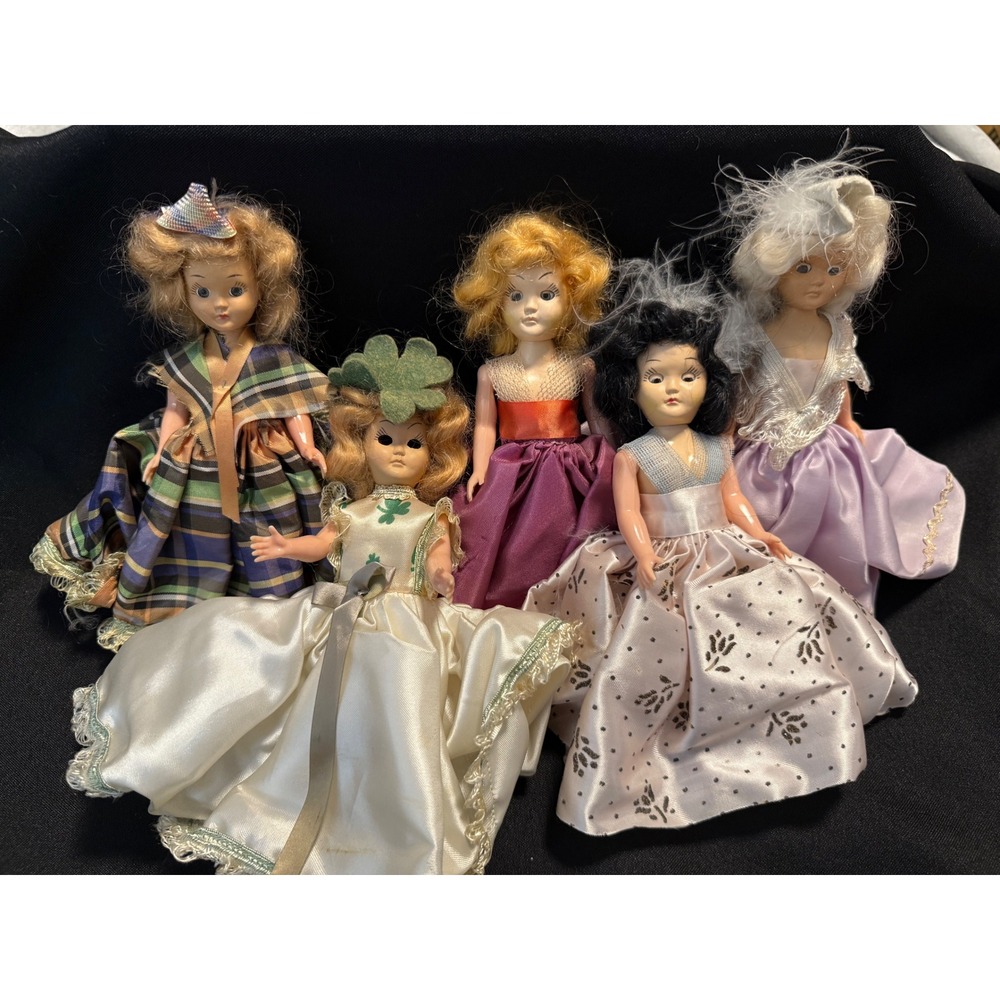 Vintage 1950s‎ International Costume Doll Set w/ Boxes, Hong Kong, 5 Dolls